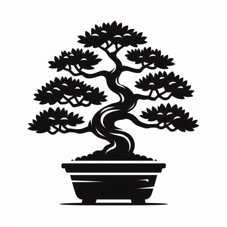 black and white bonsai in pot